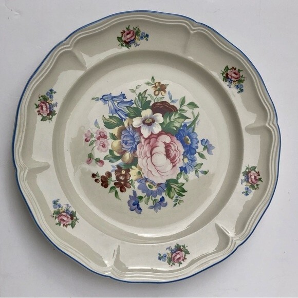 PERUGINO STONEWARE Plater Rose 12" Round Fruit, Salad, Tray/Plater - Picture 2 of 6